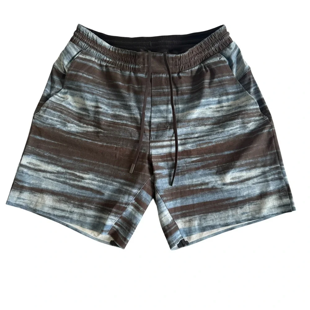 Lululemon Medium 7in Blue Black Lined Men's Athletic Shorts LM7AASSC50218
